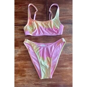 Wild Fable Pink Yellow Tie Dye Bikini Set Juniors XXS High Cut Bottoms